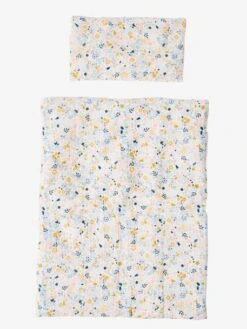 Couette + Oreiller Poupon En Gaze De Coton Blanc Fleuri - Vertbaudet