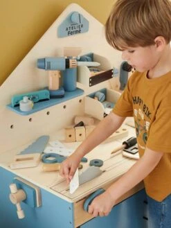Grand établi De Bricolage En Bois FSC® Et Métal Bleu - Vertbaudet -Magasin De Périphériques Pour Enfants grand etabli de bricolage en bois fsc et metal 1